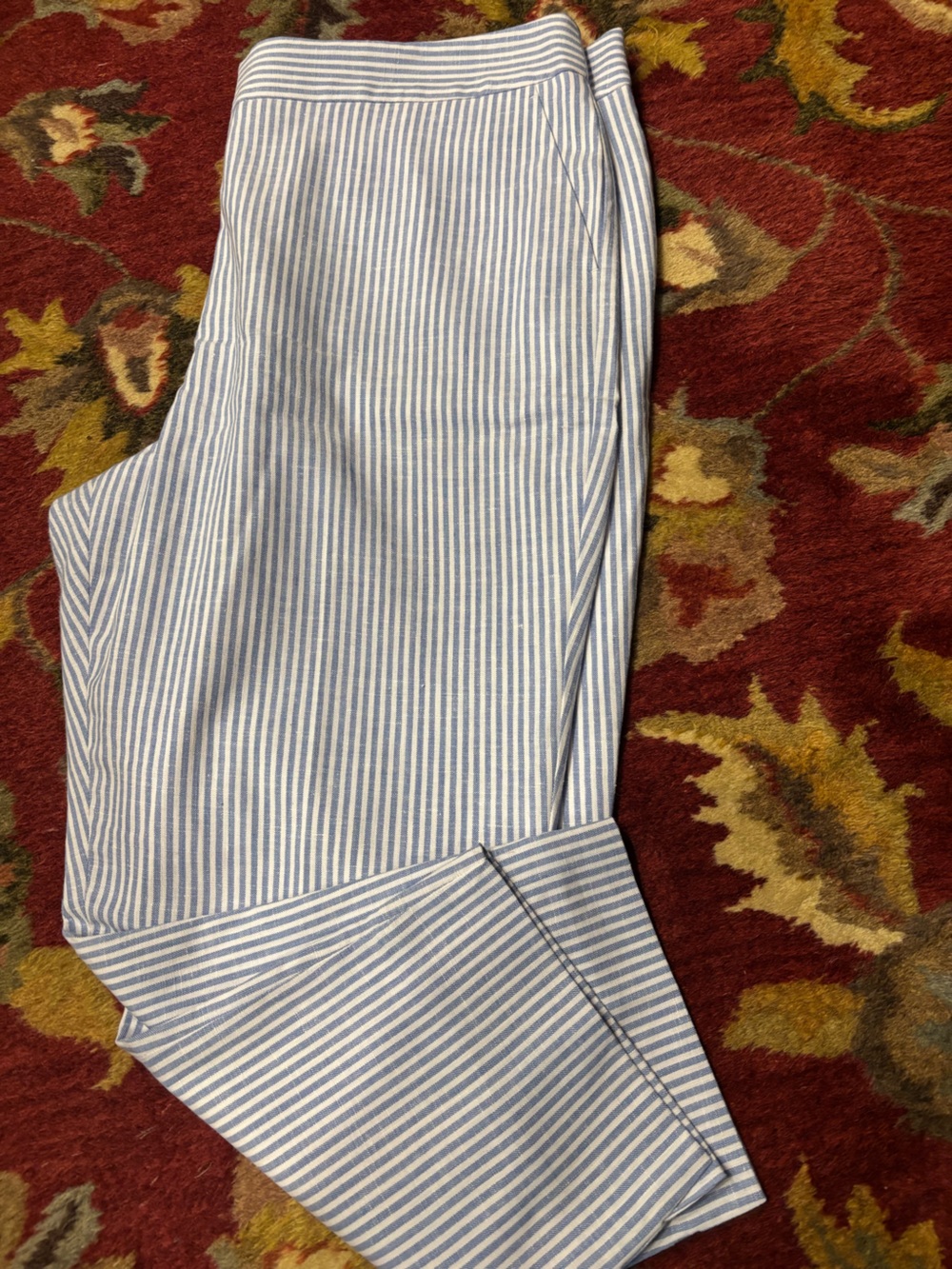 Talbots Men's Blue and White Thin-Striped Dress Shirt